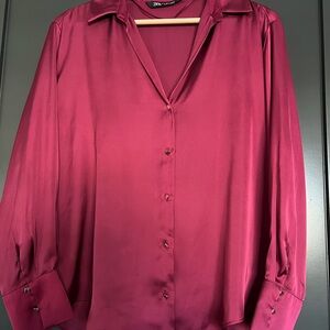 ZARA Burgundy Satin Blouse with pants
